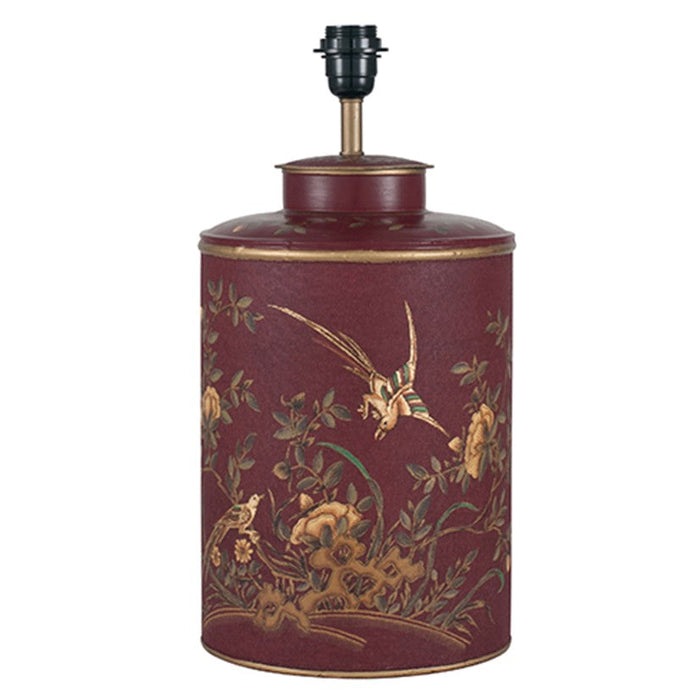 Gilded Golden Bird Hand Painted Red Metal Table Lamp