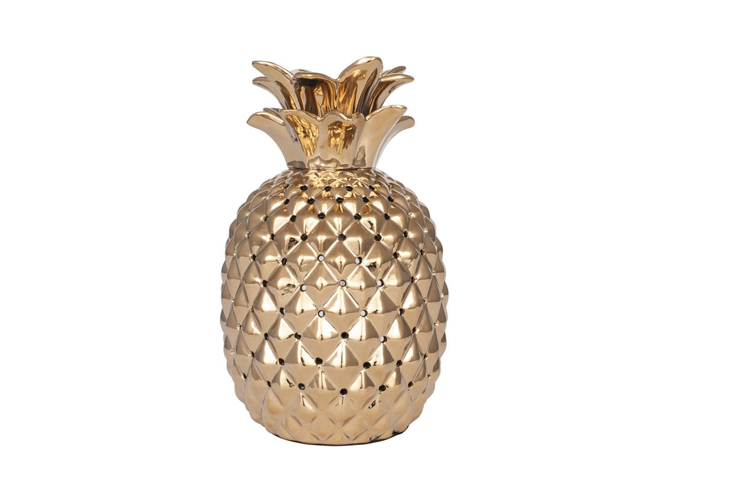 Pina Metallic Gold Pierced Ceramic Pineapple Table Lamp