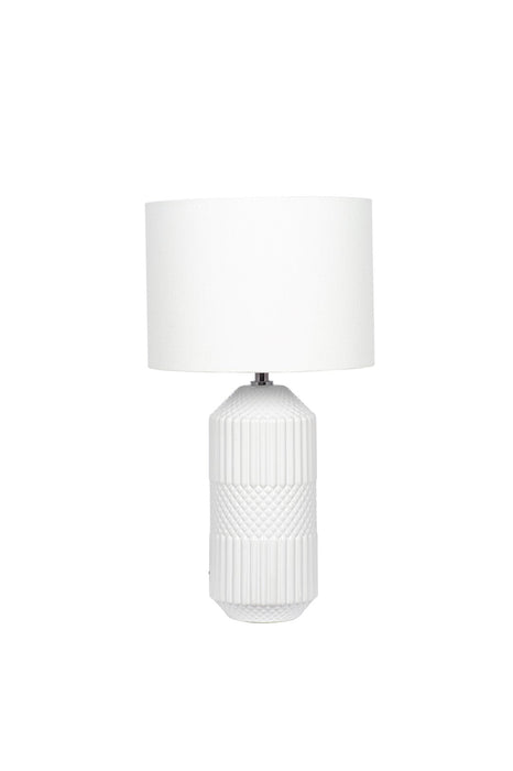 Meribel White Geo Textured Tall Ceramic Table Lamp