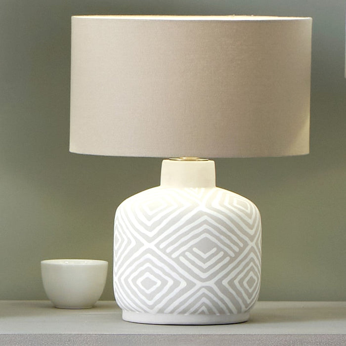 Margot Grey Patterned Small Stoneware Table Lamp