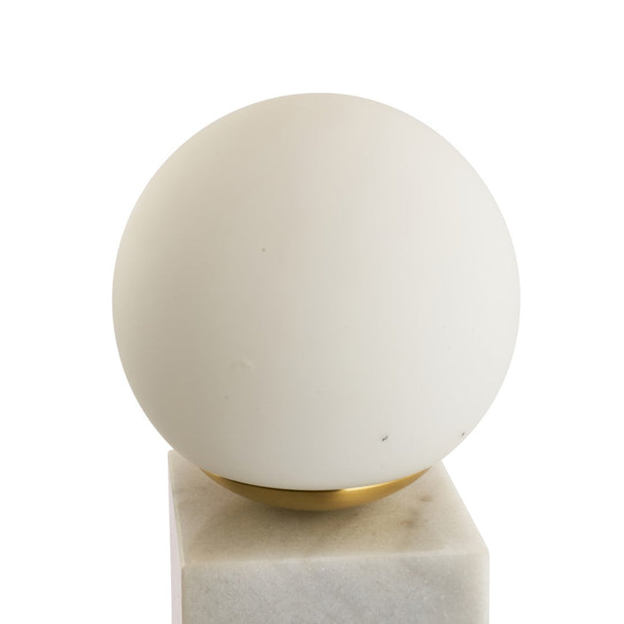 Émile Orb Glass Shade, Brushed Brass Metal and White Marble Table Lamp