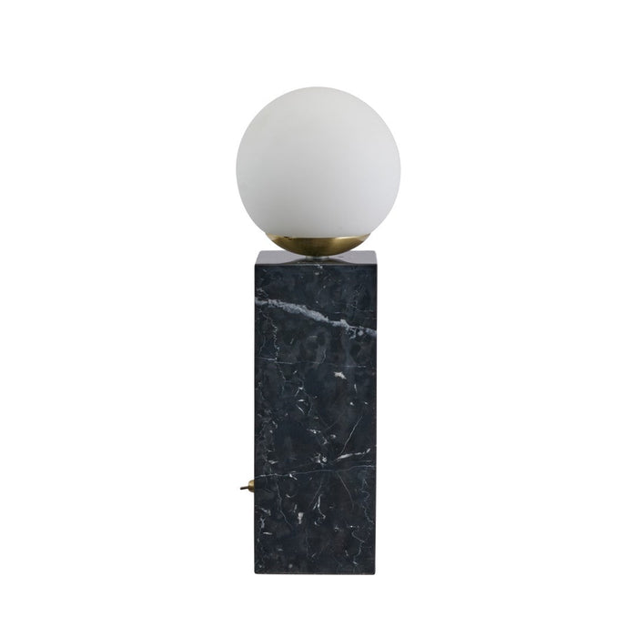 Émile Orb Glass Shade, Brushed Brass Metal and Black Marble Table Lamp