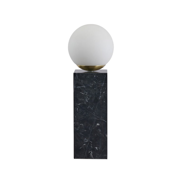 Émile Orb Glass Shade, Brushed Brass Metal and Black Marble Table Lamp