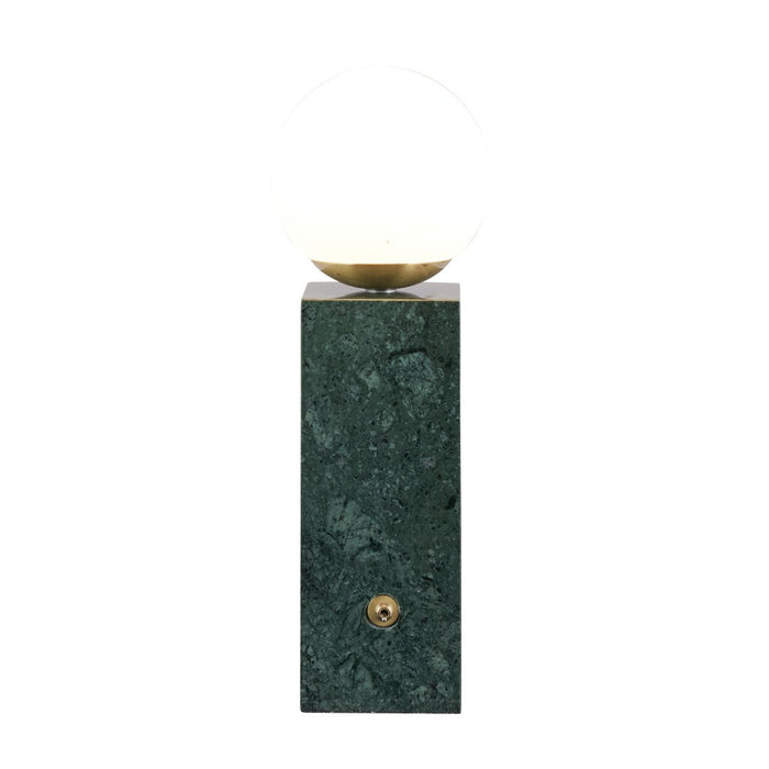 Émile Orb Glass Shade, Brushed Brass Metal and Green Marble Table Lamp