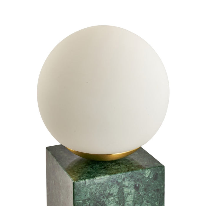 Émile Orb Glass Shade, Brushed Brass Metal and Green Marble Table Lamp