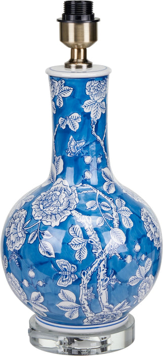 Altheda Blue and White Floral Ceramic and Crystal Base Table Lamp
