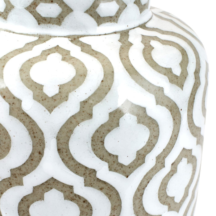 Celia Taupe and White Pattern Ceramic Table Lamp
