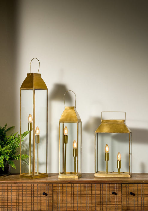Etienne Antique Brass Metal Large Lantern Table Lamp