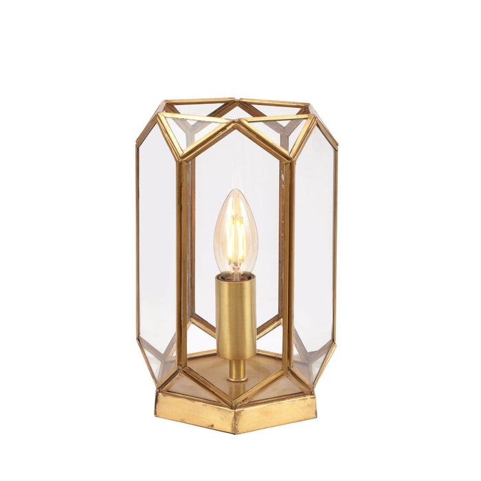 Caterina Antique Brass Metal  Small Geo Lantern Table Lamp