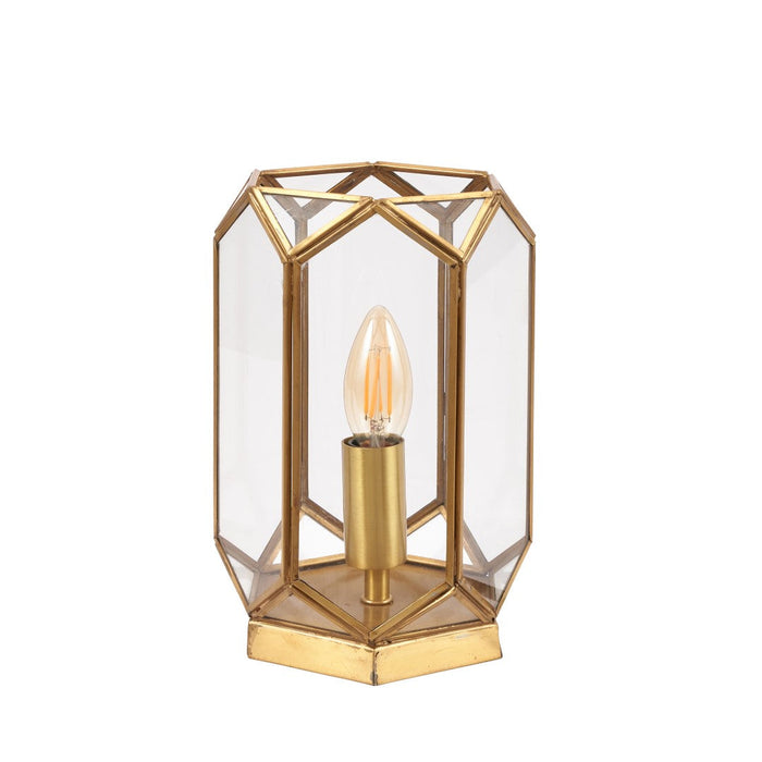 Caterina Antique Brass Metal  Small Geo Lantern Table Lamp