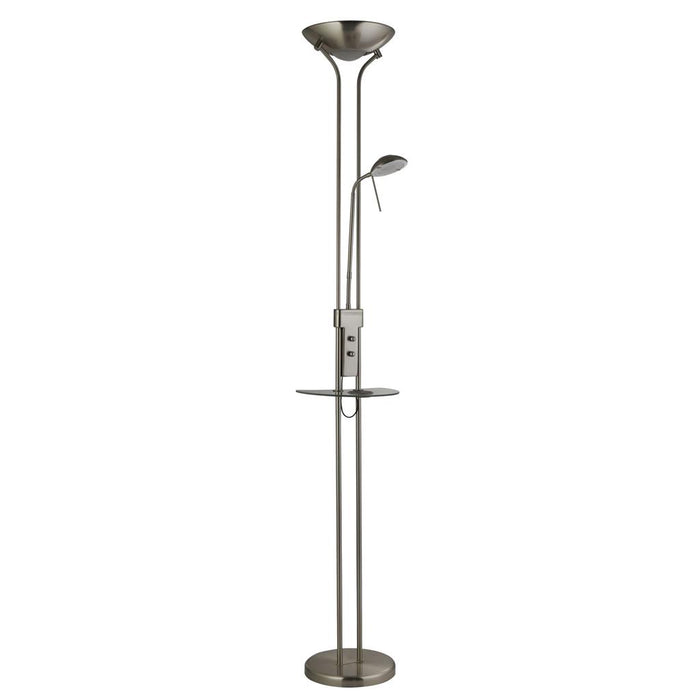 WIRELESS USB LED MOTHER AND CHILD FLOOR LAMP WITH USB AND WIRELESS CHARGING, SATIN NICKEL
