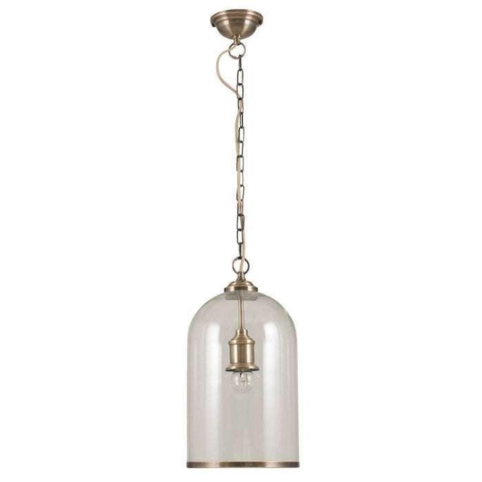 Cloche Clear Glass and Antique Brass Rimmed Pendant