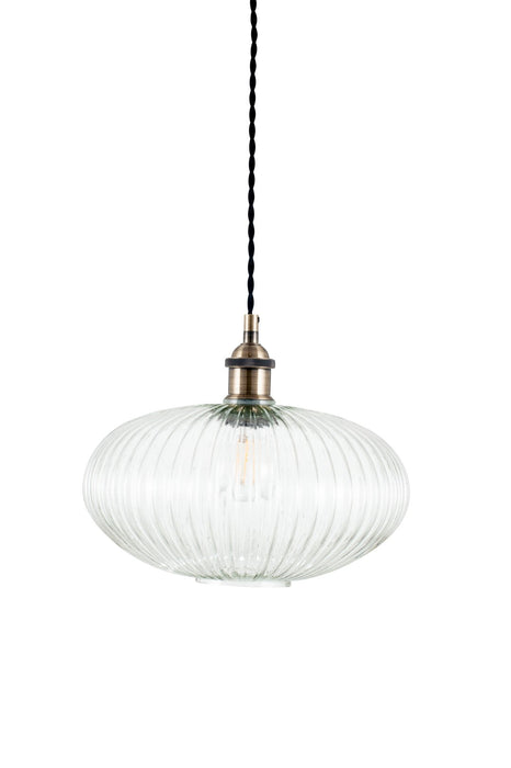 Abigail Clear Ribbed Glass Oval Pendant
