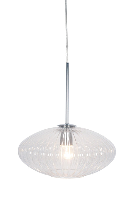 Emilia Clear Glass and Silver Metal Ribbed Oval Pendant