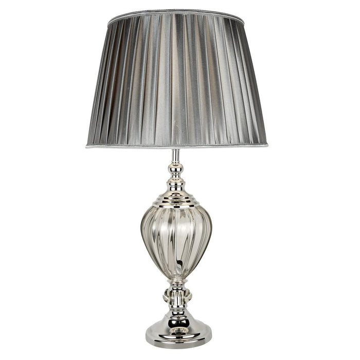 GRAYSON TABLE LAMP CLEAR GLASS URN/WITH PEWTER PLEATED TAPERED SHADE