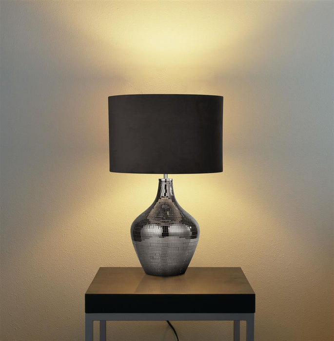 SMOKED MOSAIC TABLE LAMP WITH BROWN SUEDE SHADE
