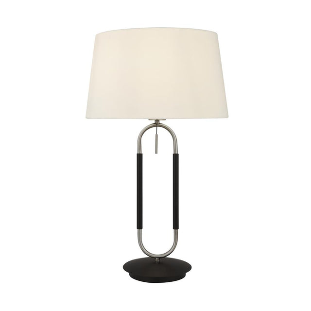 JAZZ 1LT TABLE LAMP, SATIN SILVER AND BLACK, WHITE VELVET SHADE. PULL SWITCH