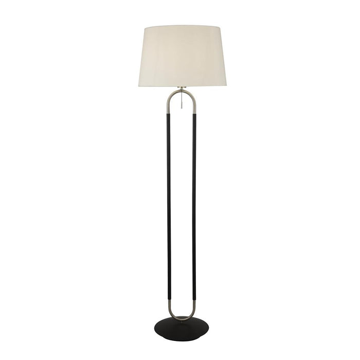JAZZ 1LT FLOOR LAMP, SATIN SILVER AND BLACK, WHITE VELVET SHADE. PULL SWITCH