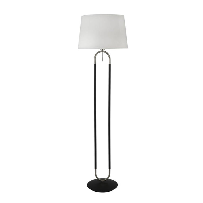 JAZZ 1LT FLOOR LAMP, SATIN SILVER AND BLACK, WHITE VELVET SHADE. PULL SWITCH