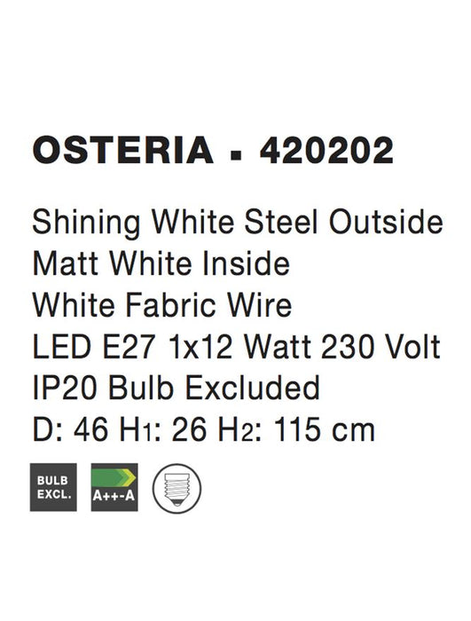OSTERIA Shining White Steel Outside Matt White Inside LED E27 1x12W IP20 Bulb Excluded D: 46 H: 115 cm