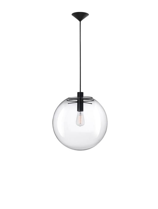 OVVIO Clear Glass & Black Metal Black Fabric Wire LED E27 1x12 Watt IP20 Bulb Excluded D:30 H1:27 H2:185 cm