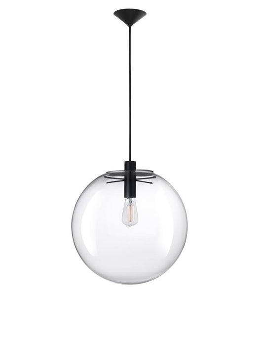 OVVIO Clear Glass & Black Metal Black Fabric Wire LED E27 1x12 Watt IP20 Bulb Excluded D:40 H1:40 H2:195 cm