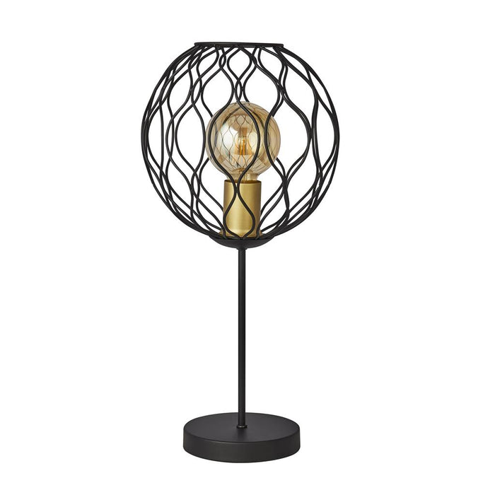 FINESSE 1LT TABLE LAMP WITH WAVEY BAR DETAIL - BLACK WITH GOLD LAMPHOLDERS