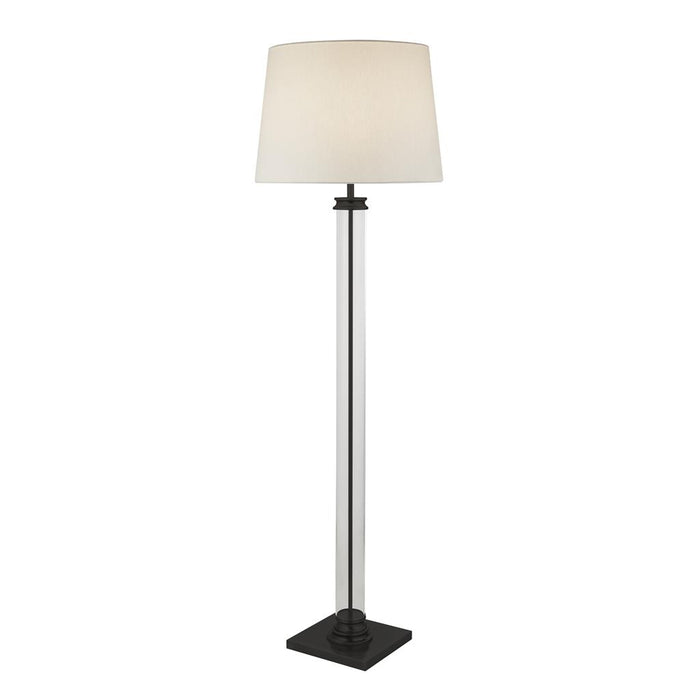 PEDESTAL FLOOR LAMP - GLASS COLUMN & BLACK BASE, WHITE SHADE
