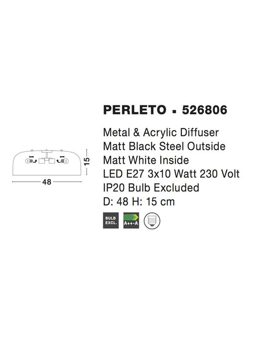 PERLETO Ceiling Light Out.Matt Black Steel-In.Matt White Steel LED E27 3x12W D:48 H:15cm