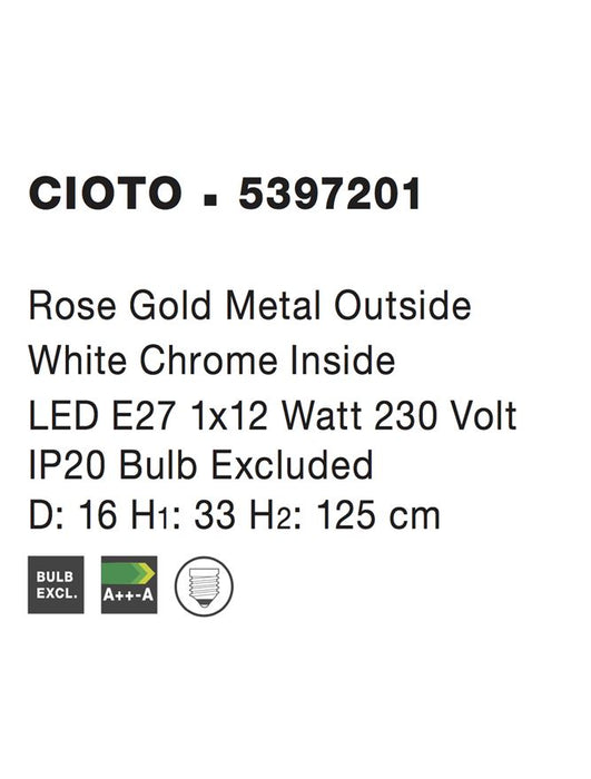 CIOTO Metal Rose Gold Outside White Chrome Inside E27 LED 1x5W Bulb Excluded D: 16 H1: 33 H2: 125 cm
