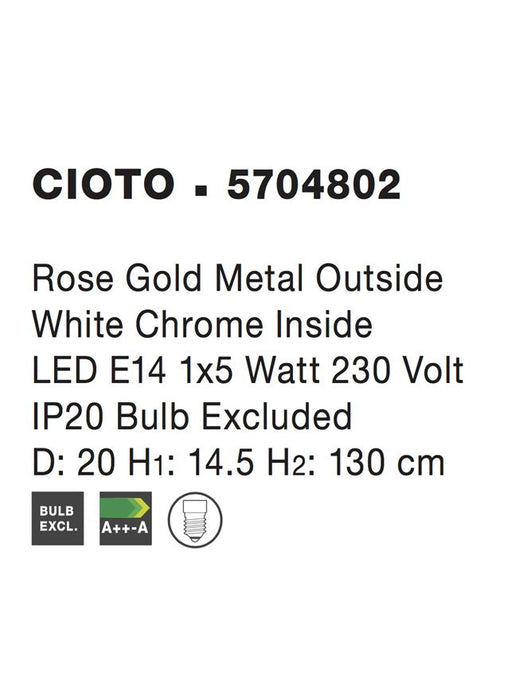 CIOTO Metal Matt Black Outside White Chrome Inside LED E14 1x5W Bulb Excluded D: 20 H1:14.5 H2:130 cm
