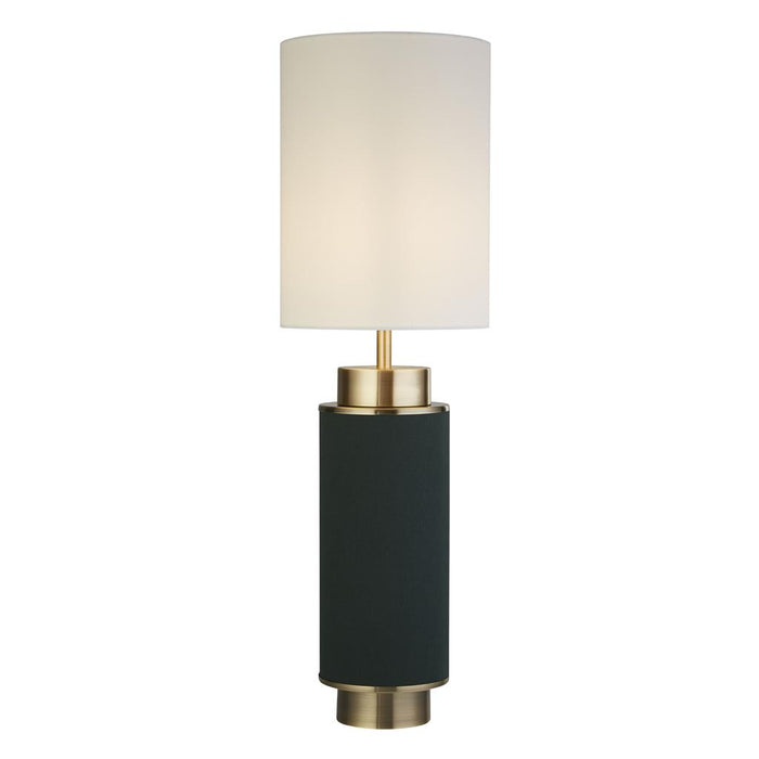 FLASK 1LT TABLE LAMP, DARK GREEN LINEN WITH ANTIQUE BRASS AND WHITE SHADE