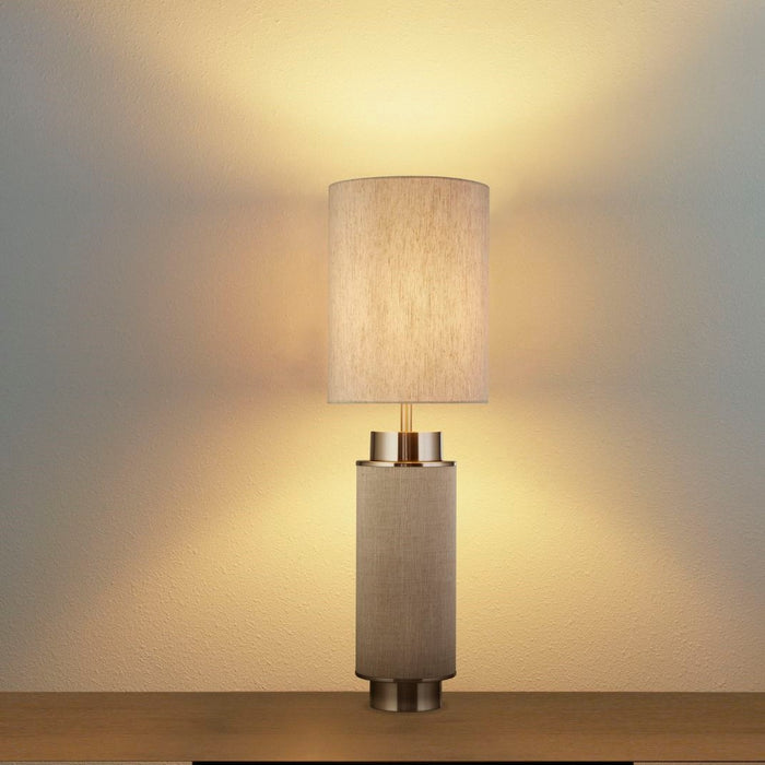 FLASK 1LT TABLE LAMP, NATURAL HESSIAN WITH SATIN NICKEL AND NATURAL SHADE
