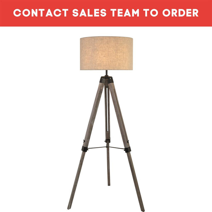 EASEL FLOOR LAMP, WASHED  BROWN BASE, LINEN DRUM SHADE