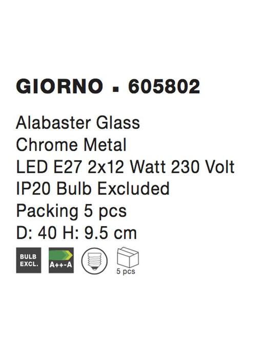 GIORNO Ceiling LightAlabaster Glass Chrome Metal LED E27 2x12W D:40 H:9.5cm