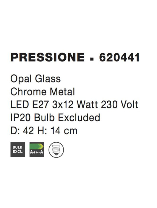 PRESSIONE Ceiling Light Opal Glass & Matt White Metal LED E27 3x12W D:42 H:14cm
