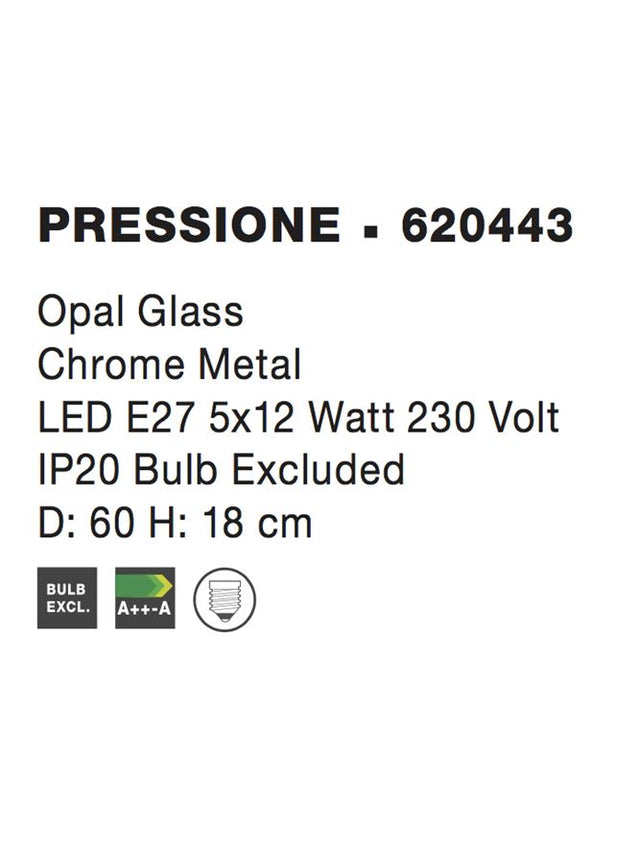 PRESSIONE Ceiling Light Opal Glass & Matt White Metal LED E27 5x12W D:60 H:18cm