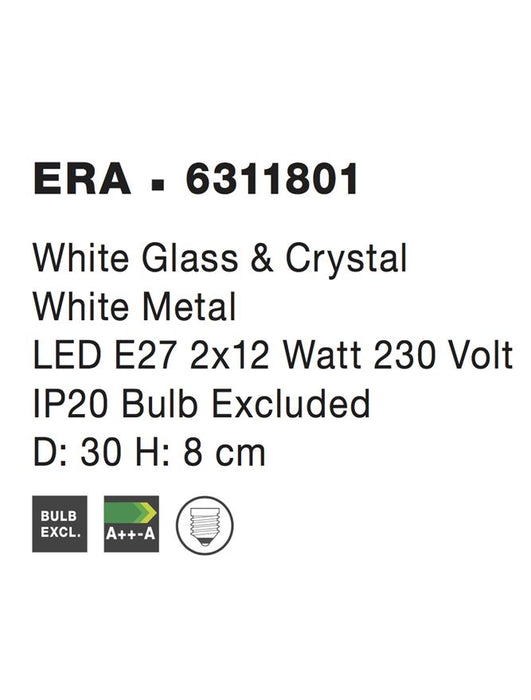 ERA Ceiling Light White Glass & Crystal Chrome Metal LED E27 4x12W D:50 H:12cm