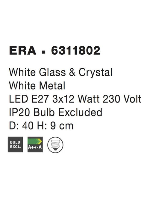 ERA Ceiling Light White Glass & Crystal Chrome Metal LED E27 2x12W D:30 H:8cm