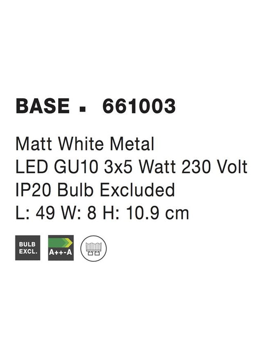 BASE Matt White Metal LED GU10 3x5 Watt IP20 Bulb Excluded L: 49 W: 8 H: 10.9 cm