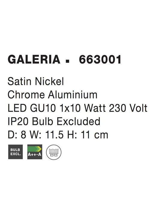 GALERIA Satin Nickel Chrome Aluminium LED GU10 2x10 Watt IP20 Bulb Excluded L: 25 H: 16.5 cm