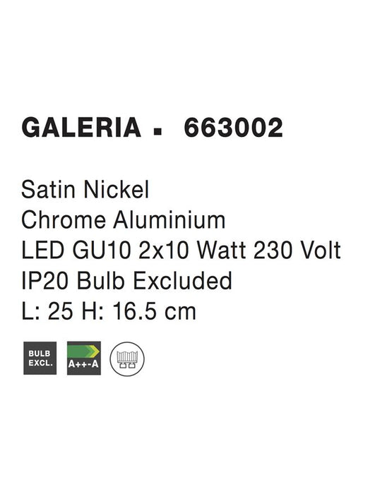 GALERIA Satin Nickel Chrome Aluminium LED GU10 1x10 Watt IP20 Bulb Excluded D: 8 W: 11.5 H: 11 cm