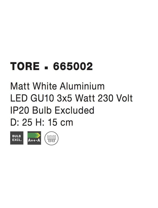 TORE Matt White Aluminium LED GU10 3x10 Watt 230 Volt IP20 Bulb Excluded D: 25 H: 15 cm
