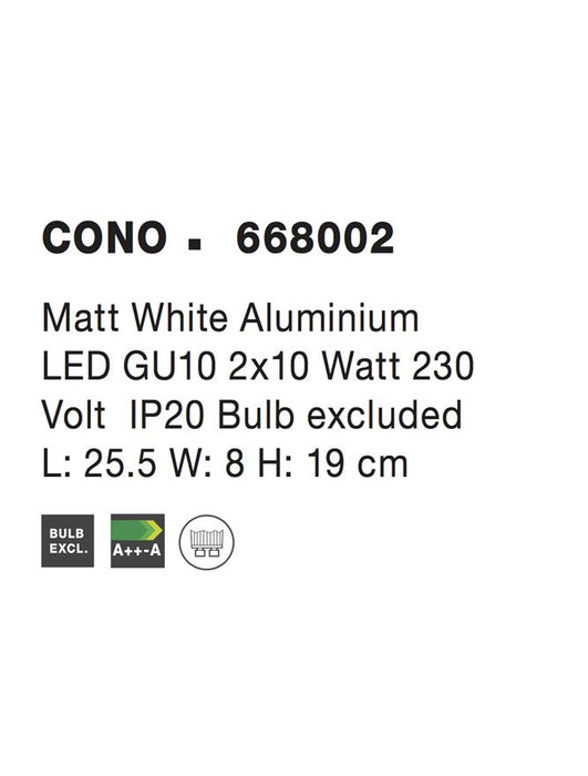 CONO Matt White Aluminium LED GU10 2x10W IP20 Bulb excluded L: 25.5 W: 8 H: 19 cm