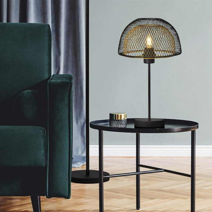 HONEYCOMB 1LT DOUBLE LAYERED MESH FLOOR LAMP - BLACK OUTER WITH GOLD INNER