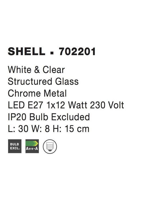 SHELL Wall Lamp White & Clear Structured Glass LED E27 1x12W L:30 H:15cm