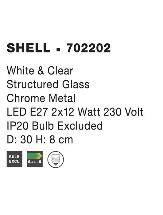 SHELL Ceiling Light White & Clear Structured Glass LED E27 2x12W D:30 H:8cm