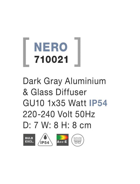 NERO Dark Gray Aluminium & Glass Diffuser GU10 1x35 Watt D: 7 W: 8 H: 8 cm IP54