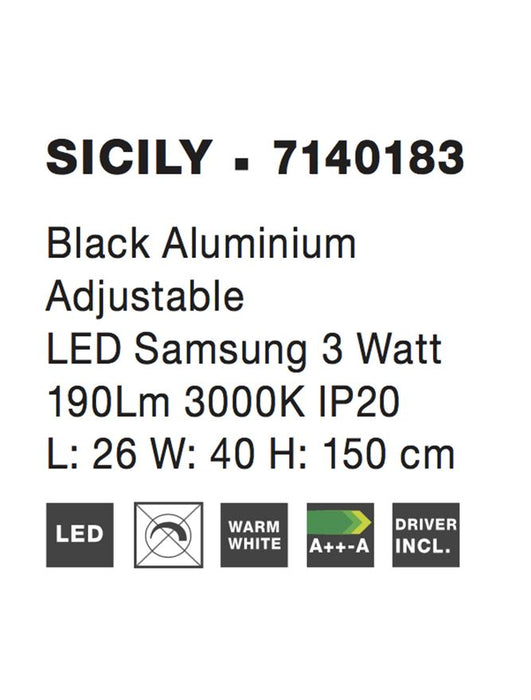 SICILY Floor Lamp Sand Black Aluminium LED 3W 3000K 190Lum L:26 W:40 H:150cm