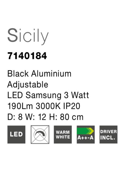 SICILY Pendant Lamp Sand Black Aluminium LED 3W 3000K 190Lum D:8 W:12 H:80cm